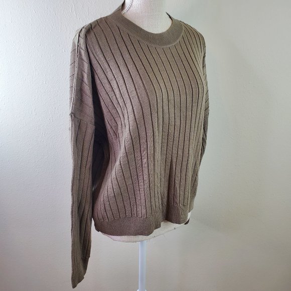 SMF Sweaters - SMF Womens Beige Ribbed Crewneck Long Sleeve Sweater